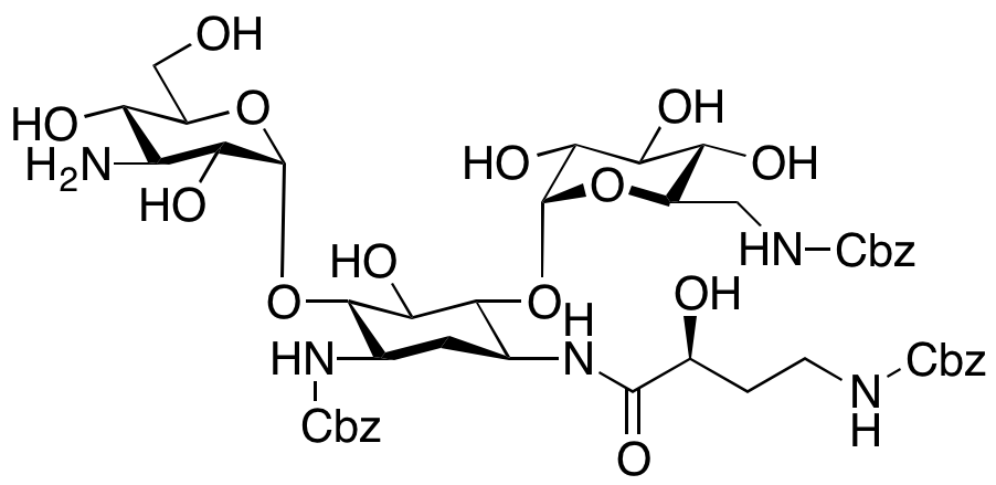 O-3-Amino-3-deoxy-α-D-glucopyranosyl-(1→6)-O-[6-deoxy-6-[[(phenylmethoxy)carbonyl]amino]-α-D-glucopyranosyl-(1→4)]-2-deoxy-N1-[(2S)-2-hydroxy-1-oxo-4-[[(phenylmethoxy)carbonyl]am