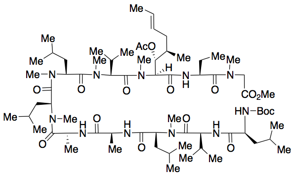 N-Boc-L-leucyl-L-valyl-N-methyl-L-leucyl-L-alanyl-D-alanyl-N-methyl-L-leucyl-N-methyl-L-leucyl-N-methyl-L-valyl-(2S,3R,4R,6E)-3-(acetyloxy)-4-methyl-2-(methylamino)-6-octenoyl-(2S)-2-aminobutanoyl-N-m