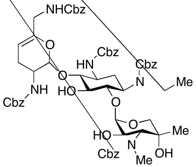 O-3-Deoxy-4-C-methyl-3-[methyl[(phenylmethoxy)carbonyl]amino]-β-L-arabinopyranosyl-(1→6)-O-[2,3,4,6-tetradeoxy-2,6-bis[[(phenylmethoxy)carbonyl]amino]-α-D-glycero-hex-4-enopyranosyl-(1